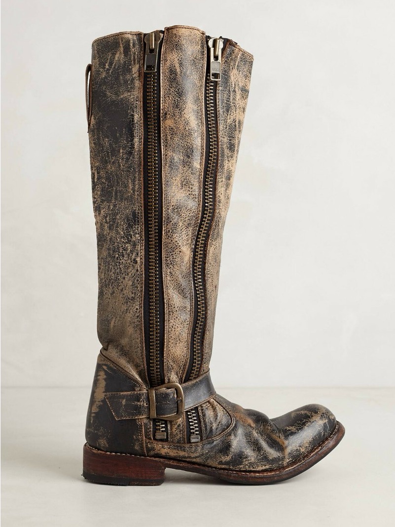 Bed Stu Distressed Brown Leather Knee-High Boot With Zippers